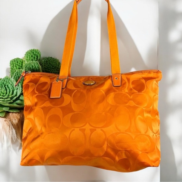 Designer Handbags Orange Leather Coach Purse Coach Orange Quilted